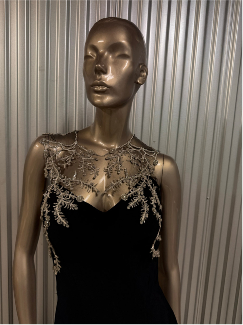 Anna Maier Couture Navy Blue Formal Gown | Silver Embroidered Illusion Bodice | - Picture 7 of 17